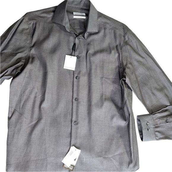 Calvin Klein slim fit stretch mens gray button down shirt size 32/33 NWT 🏷 - Picture 4 of 4